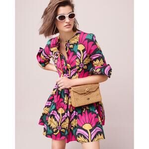 J Crew Floral Tiered Long Sleeve Dress Size US‎ 2 Colorful Long Sleeve